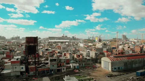 Drone wide shot of Villa 31, slum near downtown Buenos Aires, Argentina Stock Footage 101301396