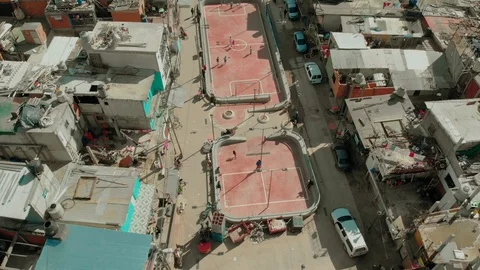 Drone wide shot of Villa 31, slum near downtown Buenos Aires, Argentina Stock Footage 101302467