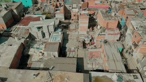 Drone wide shot of Villa 31, slum near downtown Buenos Aires, Argentina Stock Footage 101302738