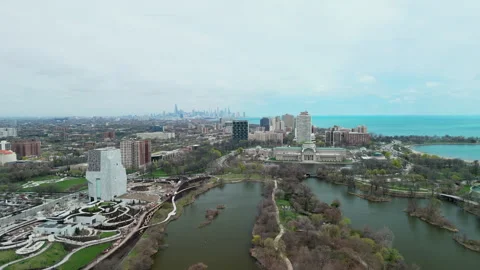 Drone wide view of Chicago downtown in spring. Chicago. IL. USA 10 Apr 2026 Stock Footage 334024530