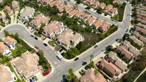 Drone Wide View Of Track Homes In Suburbs 4K 24FPS Stock Footage 196262601