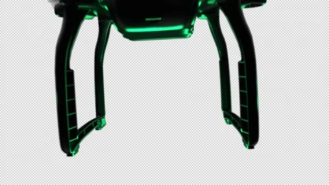 A drone will fly out in front of the camera on a dark background and fly away Video stock 151347996