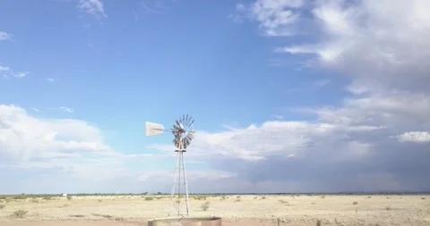 DRONE — of Windmill and Cloudy Sky, Texas Stock Footage 256818495