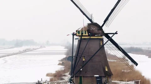 Drone, Windmill, Winter, Kinderdijk Stock Footage 305384950