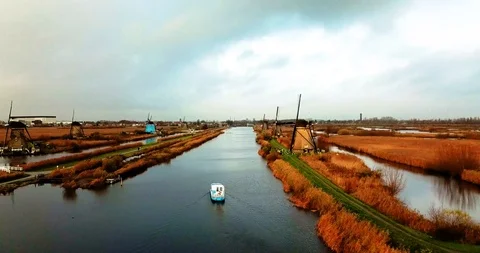 Drone of windmills at Kinderdijk Stock Footage 101141280