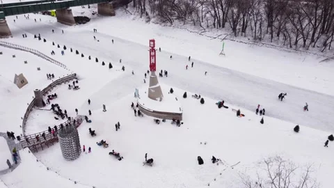 Drone Winter activities snow 1 Stock Footage 199150434