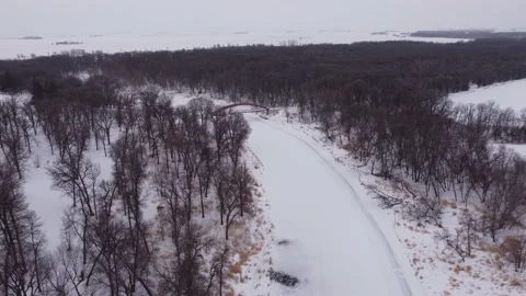 Drone Winter Frozen River Stock Footage 199154976