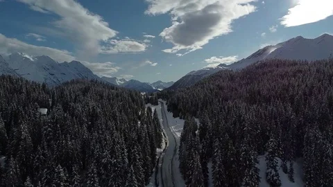 Drone winter swiss road Stock Footage 129831454