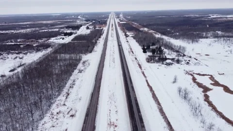 Drone Winter Trans Canada Highway Stock Footage 199163791
