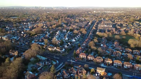 Drone - Winter - UK Backward flight Manchester distance Stock Footage 325976120