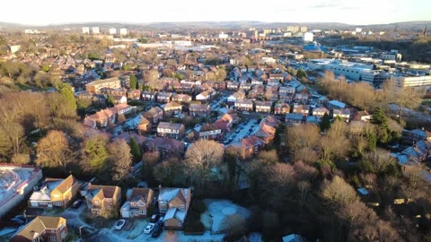 Drone - Winter - UK Low to high crane shot Stockport Stock Footage 325976123