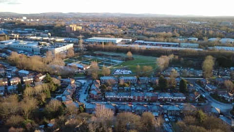 Drone - Winter - UK Right to Left Pan in Stockport.mp4 Stock Footage 325976124