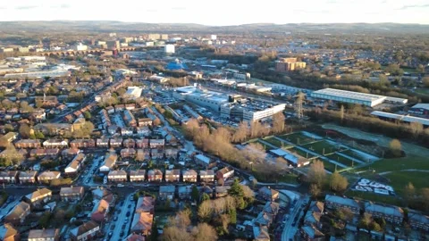 Drone - Winter - UK Right to left pan Stockport Stock Footage 325976139