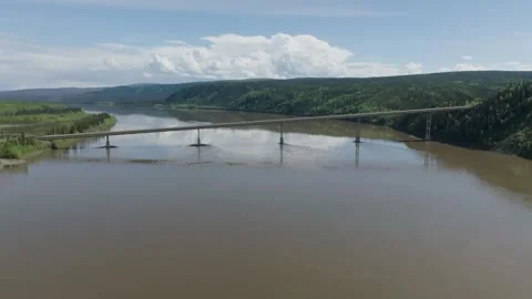 Drone at the Yukon River Bridge Video stock 293868140