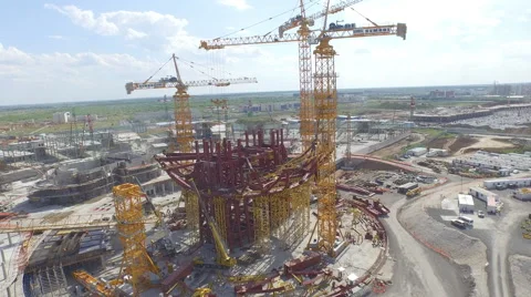 Drone zoom out of construction site - Astana Stock Footage 59556661