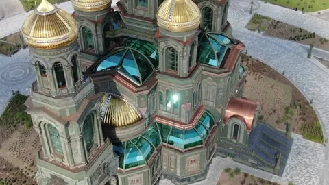 Drone zooming in on cathedral upper section Stock Footage 321615537
