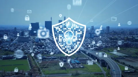 Drone973Network security concept. Encryption. Communication network. Video stock 140186289