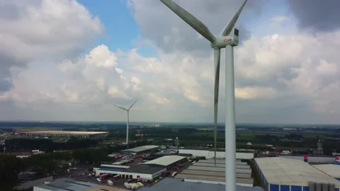 Dronefootage of Electric windmill close by Stock Footage 196255095
