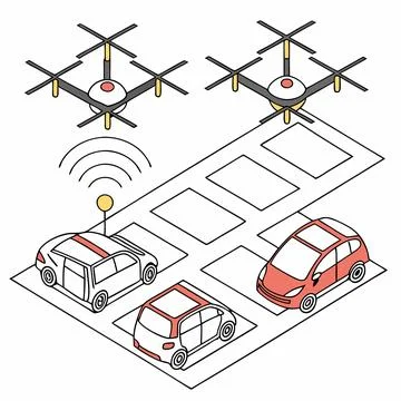 Drones and Smart Vehicles Vector: Repetitive Arrangement for Futuristic Tec.. Stock Illustration