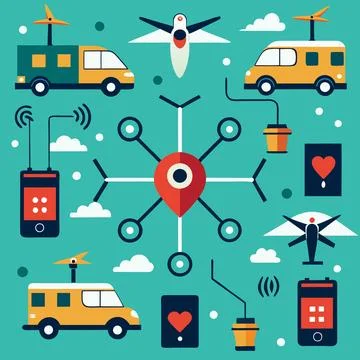 Drones and Smart Vehicles Vector: Repetitive Arrangement for Futuristic Tec.. Stock Illustration