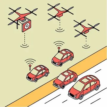 Drones and Smart Vehicles Vector: Repetitive Arrangement for Futuristic Tec.. Illustrazione stock