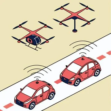 Drones and Smart Vehicles Vector: Repetitive Arrangement for Futuristic Tec.. Illustrazione stock