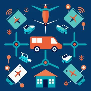 Drones and Smart Vehicles Vector: Repetitive Arrangement for Futuristic Tec.. Stock Illustration