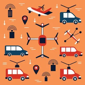 Drones and Smart Vehicles Vector: Repetitive Arrangement for Futuristic Tec.. Stock Illustration