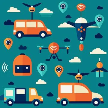 Drones and Smart Vehicles Vector: Repetitive Arrangement for Futuristic Tec.. Stock Illustration