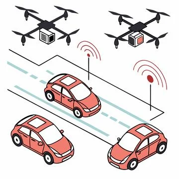 Drones and Smart Vehicles Vector: Repetitive Arrangement for Futuristic Tec.. Stock Illustration
