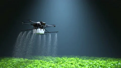 Drones are flying fertilizer on the vegetable plot, Agriculture technology. Stock Footage 206263870