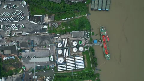 Drones are flying over gas plants. energy industry Stock Footage 210773742