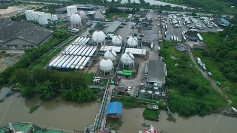 Drones are flying over gas plants. energy industry Video stock 210774763