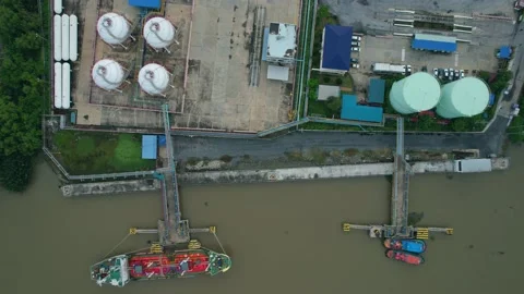 Drones are flying over gas plants. energy industry Stock Footage 210775292