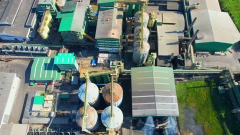 Drones are flying over industrial plant. Video stock 225411637