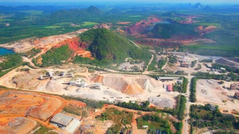 Drones are flying over a large quarry Stock Footage 225388953