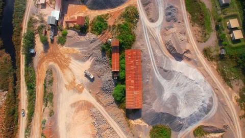 Drones are flying over a large quarry Stock Footage 225389631