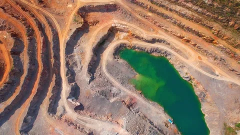 Drones are flying over a large quarry Video stock 225389856