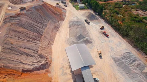 Drones are flying over quarry Stock Footage 225389061