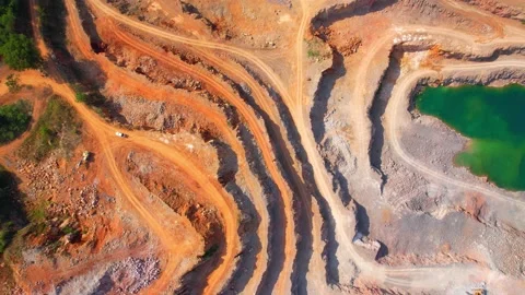 Drones are flying over quarry Stock Footage 225390053