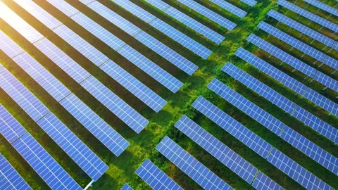 Drones are flying over solar cells Stock Footage 219529338