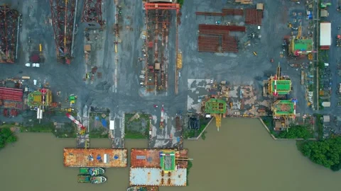 Drones are flying over steel factory Video stock 210778765
