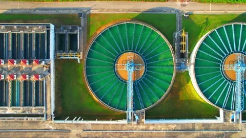 Drones are flying over water treatment plants Stock Footage 225391397