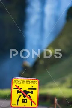 Drones are forbidden sign, no fly zone in Iceland Stock Photos