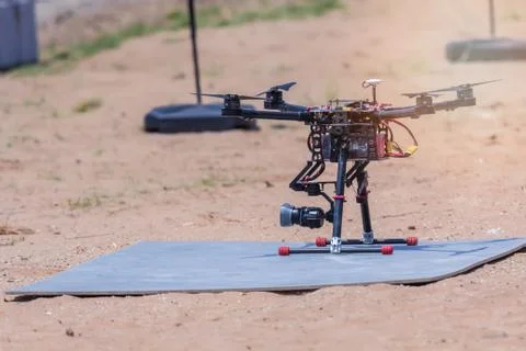 Drones are preparing to fly to explore and collect images and videos on top v Stock Photos