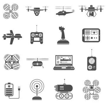 Drones Black White Icons Set 스톡 일러스트