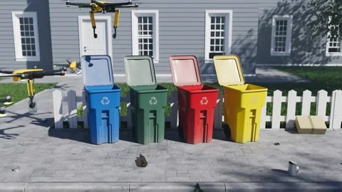 Drones cleaning streets from the garbage. Technology for sorting wastes. Ecology 库存影片 163538578