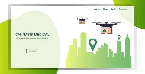 Drones delivering cannabis parcel boxes marijuana legalization sky transporta Illustrazione stock