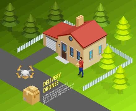 Drones Delivery Isometric Template イラスト素材