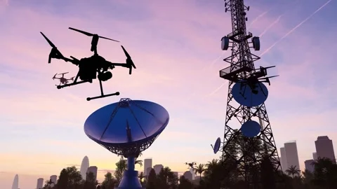 Drones detect 5G communication radar base stations Stock Footage 311058586